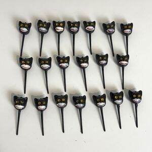 20 Vintage Halloween Black Cat Plastic Mold Cupcake Toppers